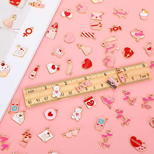 SANNIX 110Pcs Valentine's Day Charms Gold Enamel Jewelry Making Charm | Pink Pendants for Valentines Bracelet Necklace Earrings Making - style: Valentines Charms