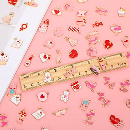 SANNIX 110Pcs Valentine's Day Charms Gold Enamel Jewelry Making Charm | Pink Pendants for Valentines Bracelet Necklace Earrings Making - style: Valentines Charms