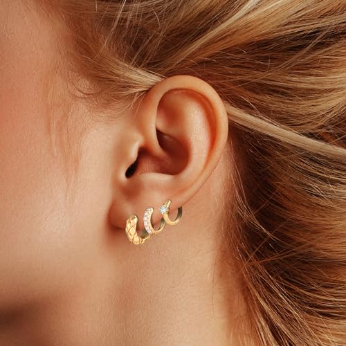 Wgoud Small Gold Hoop Earrings Set for Women, 6 Pairs 14K Gold Plated Hypoallergenic Lightweight Huggie Hoops Earrings, Trendy Cartilage Cubic Zirconia Earrings for Women Gifts. - color: E-Gold hoops