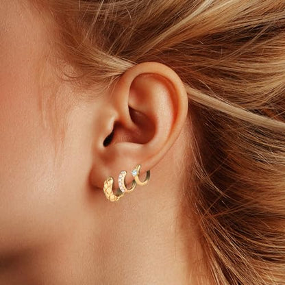 Wgoud Small Gold Hoop Earrings Set for Women, 6 Pairs 14K Gold Plated Hypoallergenic Lightweight Huggie Hoops Earrings, Trendy Cartilage Cubic Zirconia Earrings for Women Gifts. - color: E-Gold hoops