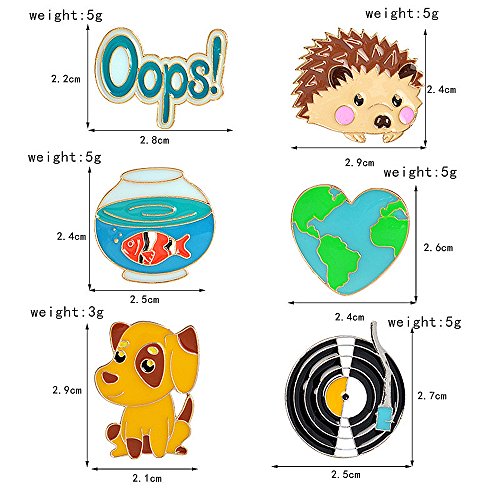 6 Pcs Cute Enamel Lapel Pins Sets Cartoon Animal Plant Fruits Foods Brooches Creative Pin Badges for Clothing Bags Backpacks Jackets Hat Accessory - color: Puppy Hedgehog Goldfish Bowl