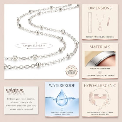 Layered Waist Chain for Women Waterproof, 14K Gold/Silver Plated Belly Chain Belt Waist Beads Chain Herringbone Snake Satellite Body Chain Beach Summer Fashion Jewelry Gift - style: Style 2-Silver