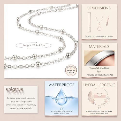 Layered Waist Chain for Women Waterproof, 14K Gold/Silver Plated Belly Chain Belt Waist Beads Chain Herringbone Snake Satellite Body Chain Beach Summer Fashion Jewelry Gift - style: Style 2-Silver