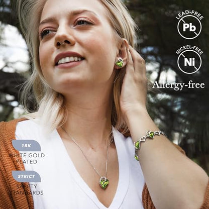 Leafael Necklace Gift Set for Women, Infinity Love Birthstone Heart Pendant with Matching Earrings and Bracelet, for Mom and Wife, Silver Plated - color: 08-Set-August-Peridot Green