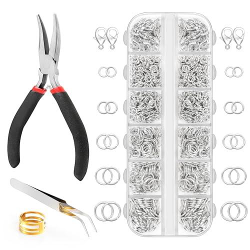 1200 Pcs Jump Rings for Jewelry Making Supplies, Necklace Repair Kit with Plier, Tweezer, Lobster Claw Clasps, Open Rings for Crafts & Keychains (1200Pcs Silver) - color: 1200Pcs Silver