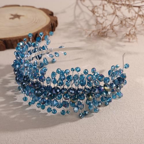 Denifery Large Crystal Headband for Wedding Bridal Hair Band Headpiece for Party Prom Hair Accessories (peacock blue) - color: peacock blue