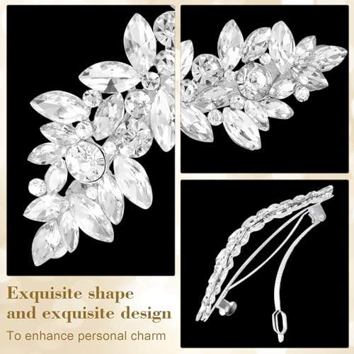 Joez Wonderful Rhinestone Hair Clips, Silver Bridal Hair Accessories for Women, Sparkly Crystal Hair Pins, Fancy Flower Hair Barrettes for Wedding, Bride, Long Hair (1 Pcs) - color: Rhinestone