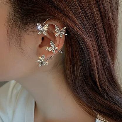 Shining Butterfly Ear Cuffs Zircon Butterfly Earrings for Women Ear Cuffs for Women Non Piercing Ear Wrap Around Earrings - color: B