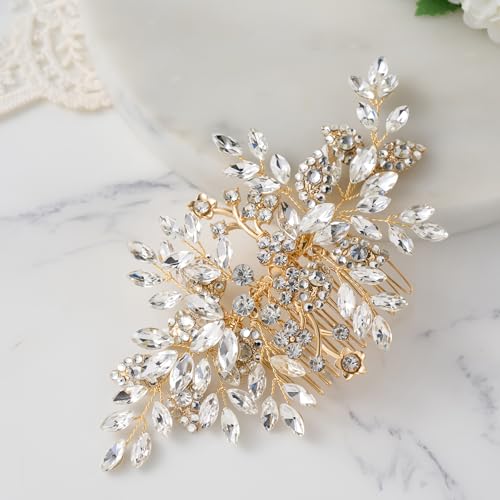 SWEETV Rhinestone Wedding Hair Comb Crystal Hair Pieces Bridal Side Combs Elegant Bride Hair Accessories Wedding Hair Clip for Women Girls Bridesmaid | Rhinestone Hair Pieces Crystal Bridal Side Combs Elegant Wedding Hair Clip Wedding Hair Pieces for Wome