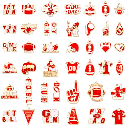 40PCS Game Day Charms for Bracelet Making Enamel Football Charms for Bracelet Necklace Earrings Jewelry Making DIY Football Mom Accessories Gifts - color: Red White