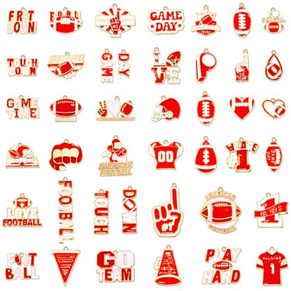 40PCS Game Day Charms for Bracelet Making Enamel Football Charms for Bracelet Necklace Earrings Jewelry Making DIY Football Mom Accessories Gifts - color: Red White