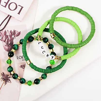 Boho Beaded Stretch Bracelets For Women Stackable Crystal Gold Plated Beaded Bracelets Set Trendy Handmade Friendship Braeclet Jewelry Gifts - color: Q-clay stone baed
