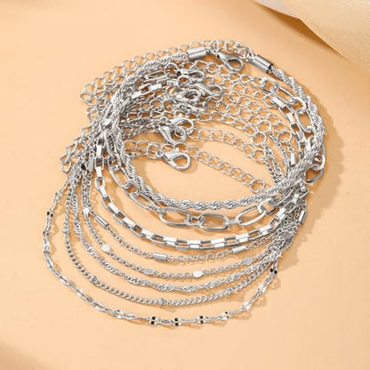 IFKM Gold Bracelets for Women, 14K Gold Plated Dainty Link Chain Bracelet set, Trendy Stackable Layered Bracelets jewelry Gifts - style: 8pcs Silver Chain twist box