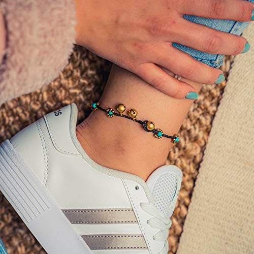 Made by Nami Boho Surfer Anklet Waterproof & Adjustable Beaded Anklets for Women Beachy Ankle Bracelet Made from Waxed Cotton Rope and Beads for Summer and Hippie Style - color: Turquoise Beads