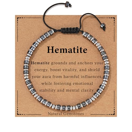 Healing Crystal Bracelet for Men Women, Triple Protection Hematite Black Obsidian Tiger Eye Natural Gemstone Beaded Bracelets Jewelry Gifts for Him - color: Hematite