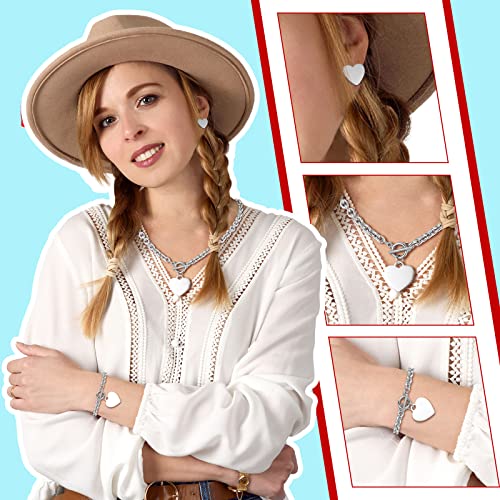 3 Pcs Heart Bow Snow Jewelry Set | Heart Necklace with Bracelet Earring, Snow Jewelry Set for Women, Bow Charms Toggle Gifts - color: Silver, style: Stainless Steel Heart