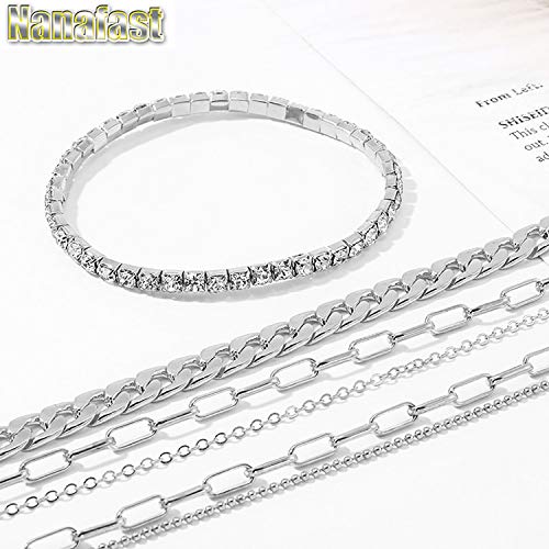 Nanafast 4-6PCS Ankle Bracelets Set for Women Gold Boho Beach Anklet Chain Adjustable Foot Jewelry for Women Extremely Simple Style - color: 4PCS-Silver