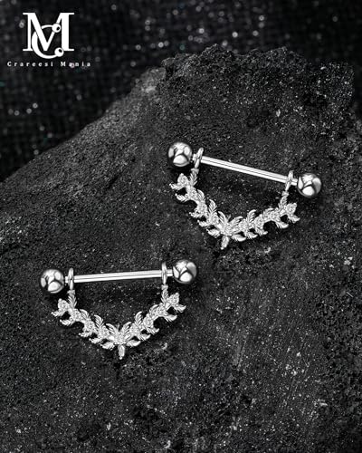 Nipple Shield Ring 316L Stainless Steel Nipple Piercing Jewelry 14G Flower Nipple Barbell for Women and Men - color: Silver