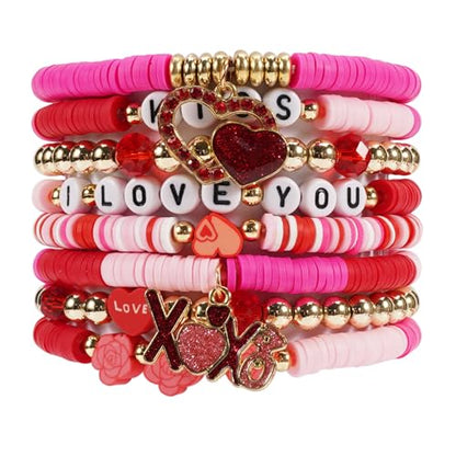 Twinfree Bohemia Beaded Bracelet for Women, Polymer Clay Stretch Bracelets - color: color 55