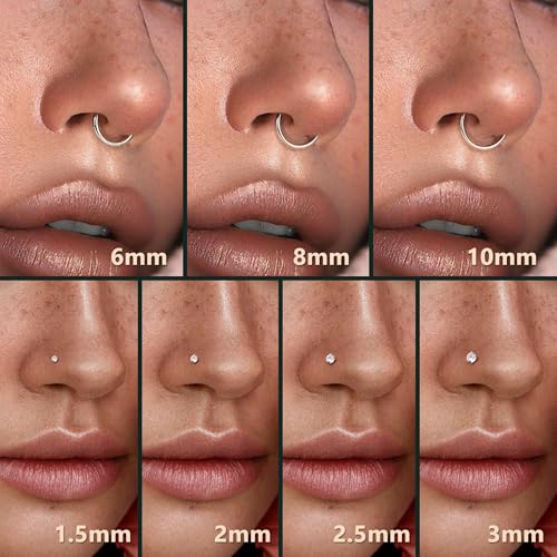 ORAZIO Nose Rings for Women - Silver Plated Hypoallergenic 316L Surgical Stainless Steel Nose Ring Hoops 20G Small Cute CZ Straight Screw L Shaped Nose Studs Piercings Jewelry for Women Men 15Pcs