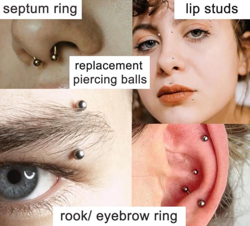 QWALIT 16gauge 14gauge Stainless Steel Replacement Balls for Lip Studs Labret Earrings Piercing Jewelry Septum Rings Externally Threaded Plastic Balls 3mm - 8mm - color: Set B4-16g -mix threaded balls pearls 3mm