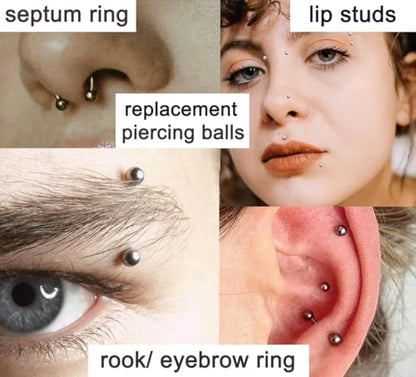 QWALIT 16gauge 14gauge Stainless Steel Replacement Balls for Lip Studs Labret Earrings Piercing Jewelry Septum Rings Externally Threaded Plastic Balls 3mm - 8mm - color: Set B4-16g -mix threaded balls pearls 3mm