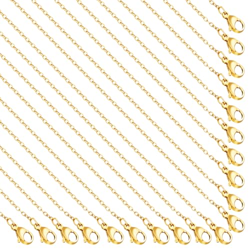 GTVOODX 20Pcs Gold Filled Cable Chain Bulk for Jewelry Making Adjustable Stainless Steel Dainty Necklace Chain Pack with Extender 20 Inch - color: 18K Gold, size: 20 Inch