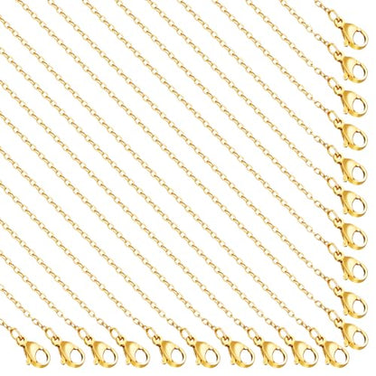 20Pcs 18k Gold Filled Stainless Steel 16” Necklace Chains Bulk | 1.8x2mm Flat Oval Cable Chain with Extender Lobster Clasps for Women Necklace DIY Jewelry Making - color: 18K Gold, size: 16 Inch