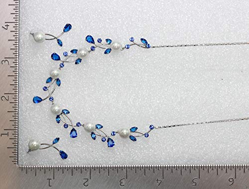 Faship Genuine 10mm Freshwater Pearls Floral Necklace Earrings Set | Premium CZ Crystal, Gorgeous, Sparkling - color: Blue