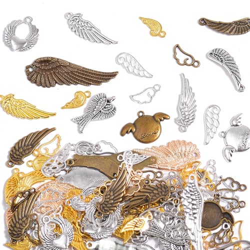 stino 100 G Mixed Style Metal Charms for Jewelry Making, Bulk Silver & Gold Plated, for Bracelet, Necklace, Earrings DIY Crafts - style: Wing