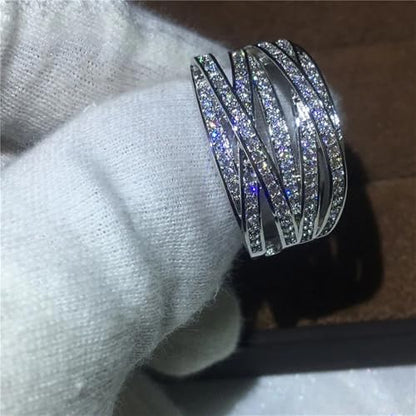 PAVOOI 14K Gold Plated X Ring Simulated Diamond CZ Criss Cross Ring for Women Juude Jewelers Silver Rose Gold Braided Wrap Knot Style Promise Statement Cocktail Party Ring(Silver.C-US Code-6) - color: SILVER.C, size: (US Code-6)
