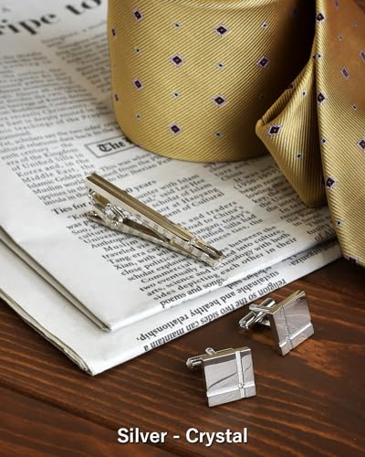 [TAVARAT] Cufflinks for Men Black Silver Red Blue Crystal glass Tps-040 - style: silver crystal