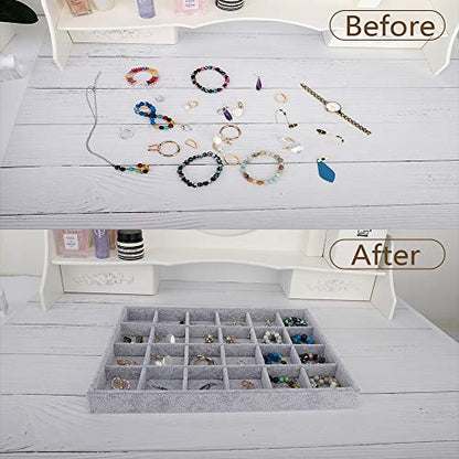 Emibele Jewelry Necklace Bracelets Earrings Organizer, 24 Grids Velvet Tray | Showcase Display Velvet Stackable Jewelry Storage Tray with Detachable Inner Dividers, Greay - style: E1- twenty-four Grids