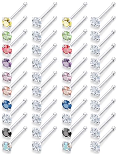 18G 20G 22G Round Cubic Zirconia Nose Rings Studs for Women Men 316L Stainless Surgical Steel Nose Ring Stud Piercing Jewelry Silver Clear CZ 1.5mm 2mm 3mm - style: 18G Straight Silver CZ 2mm