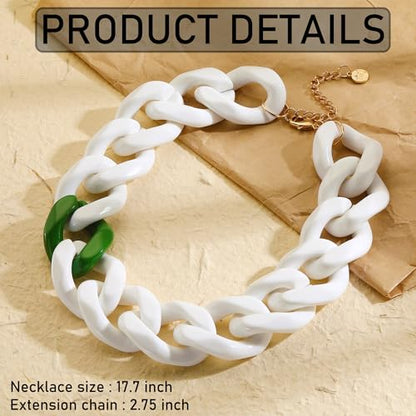 Firstmeet Statement Chunky Acrylic Chain Link Choker Necklace for Women - color: White-GR