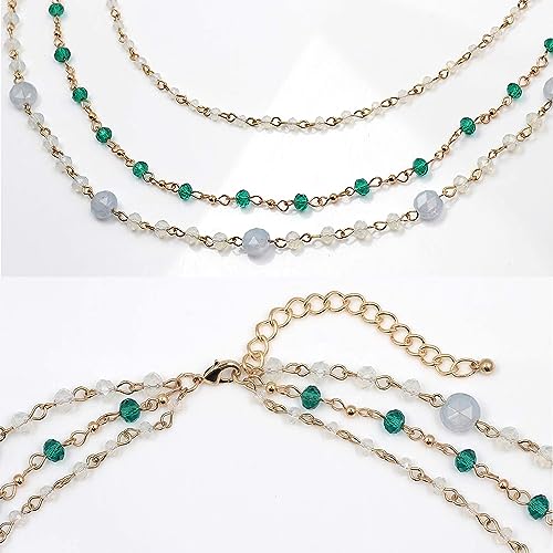 Firstmeet Long Chain Multi Layer Fashion Glass Beads Handmade Necklace for Women - color: Clear-j
