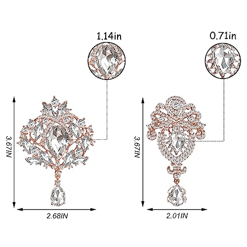 Rhinestone Brooches Crystal Brooch Pins, Pearl Crystal Wedding Bouquet kit Set - color: Rose Gold-14pcs