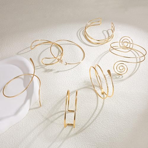 FEYIR 7 Pcs Arm Cuff Jewelry for Women Upper Arm Cuff Bangle Band Armlet Adjustable Arm Cuff Bracelet - color: G