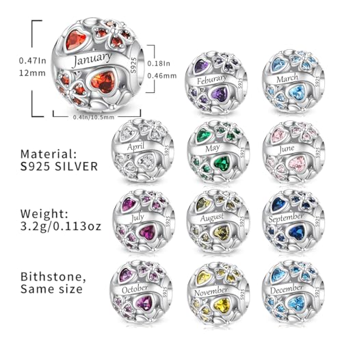 LNQOBU 925 Sterling Silve Lucky Birthstone Charm for Bracelets, With 5A Cubic Zirconia Birthday Charms Dangle Pendant Bead for Pandora Bracelets and Necklaces - color: J1-October