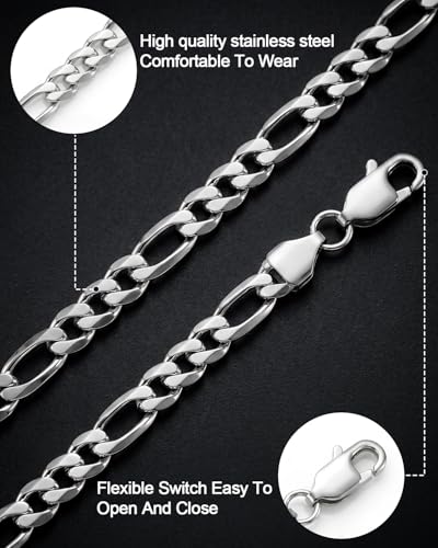 Stainless Steel 5 mm Figaro Link Chain Bracelet (6.5-8 Inches) | Diamond-Cut Figaro Chain Bracelet 5 mm for Men and Women 18K Gold & Silver - size: One Size