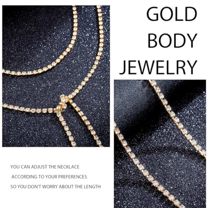 Rhinestone Chain Gold Body Chain Crystal Necklace Chain Body Accessories for Women - color: Gold body chain