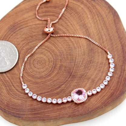 Sparkling CZ Tennis Bracelets for Women, Birthstone Slider Bolo Bracelets Trendy Birthday Valentine's Day Jewelry for Women Lady - color: Pink