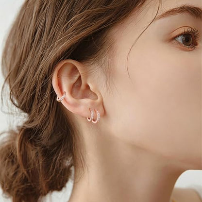 micuco 3 Pairs Small Hoop Earrings Tiny Cartilage Earrings for Women Men | Cubic Zirconia Earrings Huggie Hoop Ear Piercing Earrings for 8mm 10mm 12mm - color: 10# Rose Gold 8-8-8mm