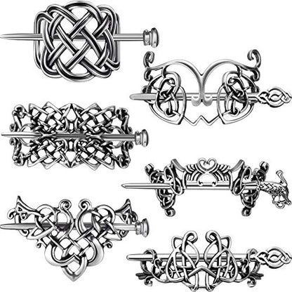 Syhood 6 Pieces Vintage Silver Celtic Hair Slide Hairpin Celtic Knot Hair Stick Creative Barrette Metal Stick Clips Hairpin Accessories for Women - style: Elegant
