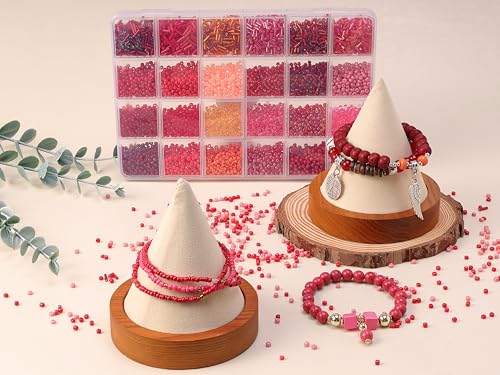 LAIDANLA 7500pcs Mix Red Glass Seed Beads Kit for Jewelry Making with 3mm Tiny Bead and 4mm/6mm Bugle Tube Bead 24 Colors Waist Embroidery Beads for Bracelets Necklaces DIY Craft Beading Kit - color: Red