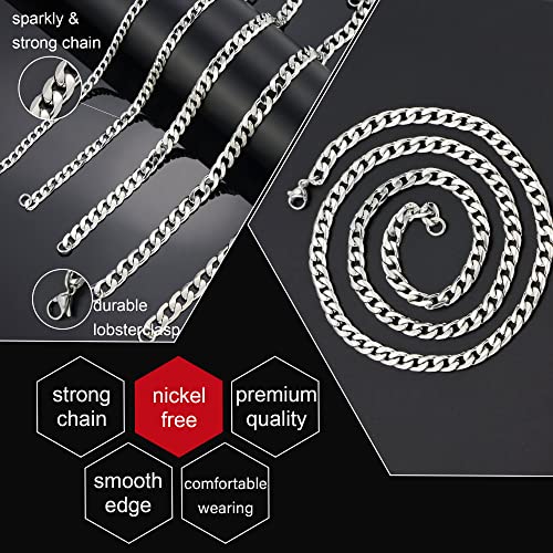 Monily Silver Chain for Men Stainless Steel Curb Chain Necklace Women - size: 18 Inches, style: 5 mm wide
