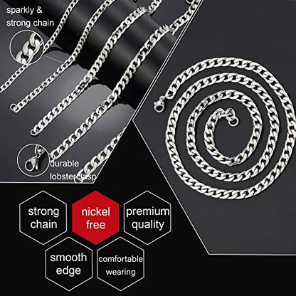 Monily Silver Chain for Men Stainless Steel Curb Chain Necklace Women - size: 26 Inches, style: 5 mm wide
