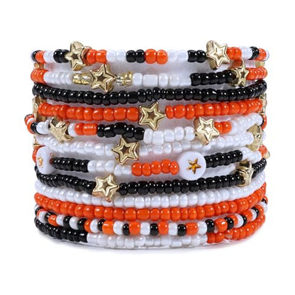 Ardorchid Halloween Bracelets for Women Pumpkin Ghost Steleton Bat Skull Beaded Stackable Stretchy Bracelet Rugby Thanksgiving Christmas Heishi Bracelets - color: Halloween Bracelet -7