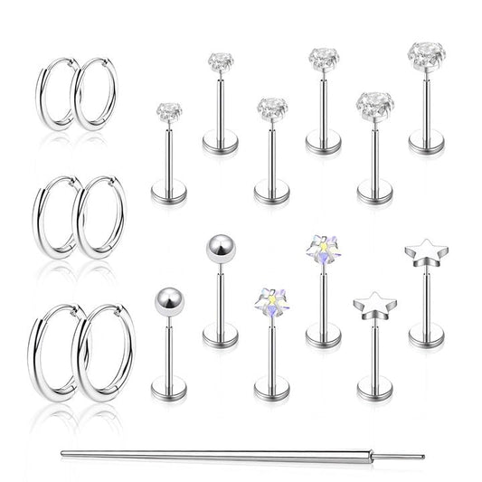 Flat Back Stud Earrings Cartilage Earrings for Women Men Hypoallergenic Threadless Flat Back Earring Surgical Steel Earring Tragus Helix Labret Lip Medusa Conch Body Piercing Jewelry - color: Sliver-16G(1.2mm)