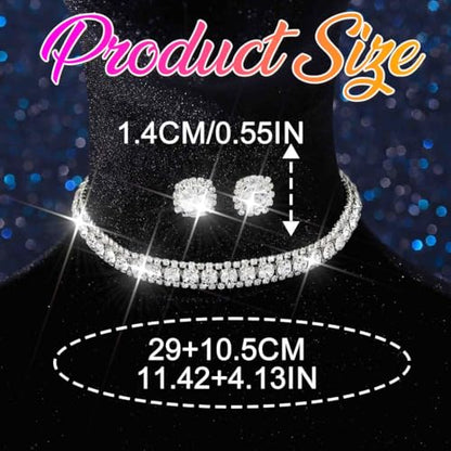 CLOACE Rhinestone Bridal Wedding Jewelry Set Sparkly Chocker Necklaces Earrings Prom Jewelry Accessories for Women - color: Silver